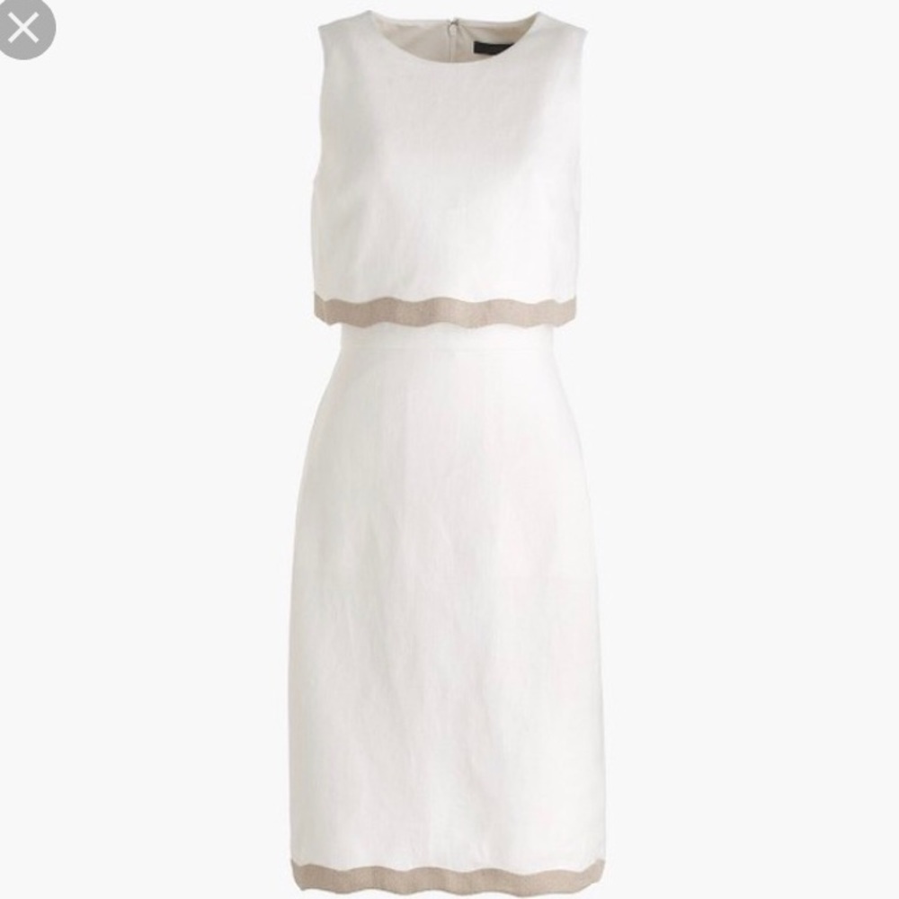 J.crew linen dress with beige scalloped trim